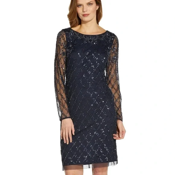 adrianna papell beaded short dress Adrianna Papell Beaded Floral Midi Dress Biscotti / 16